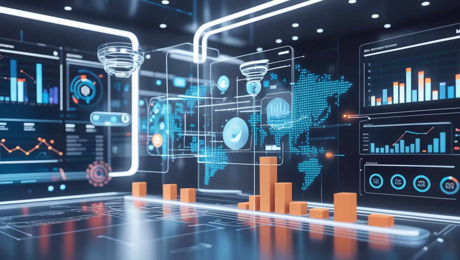 AI-powered data analytics visualization for global business intelligence and digital transformation.